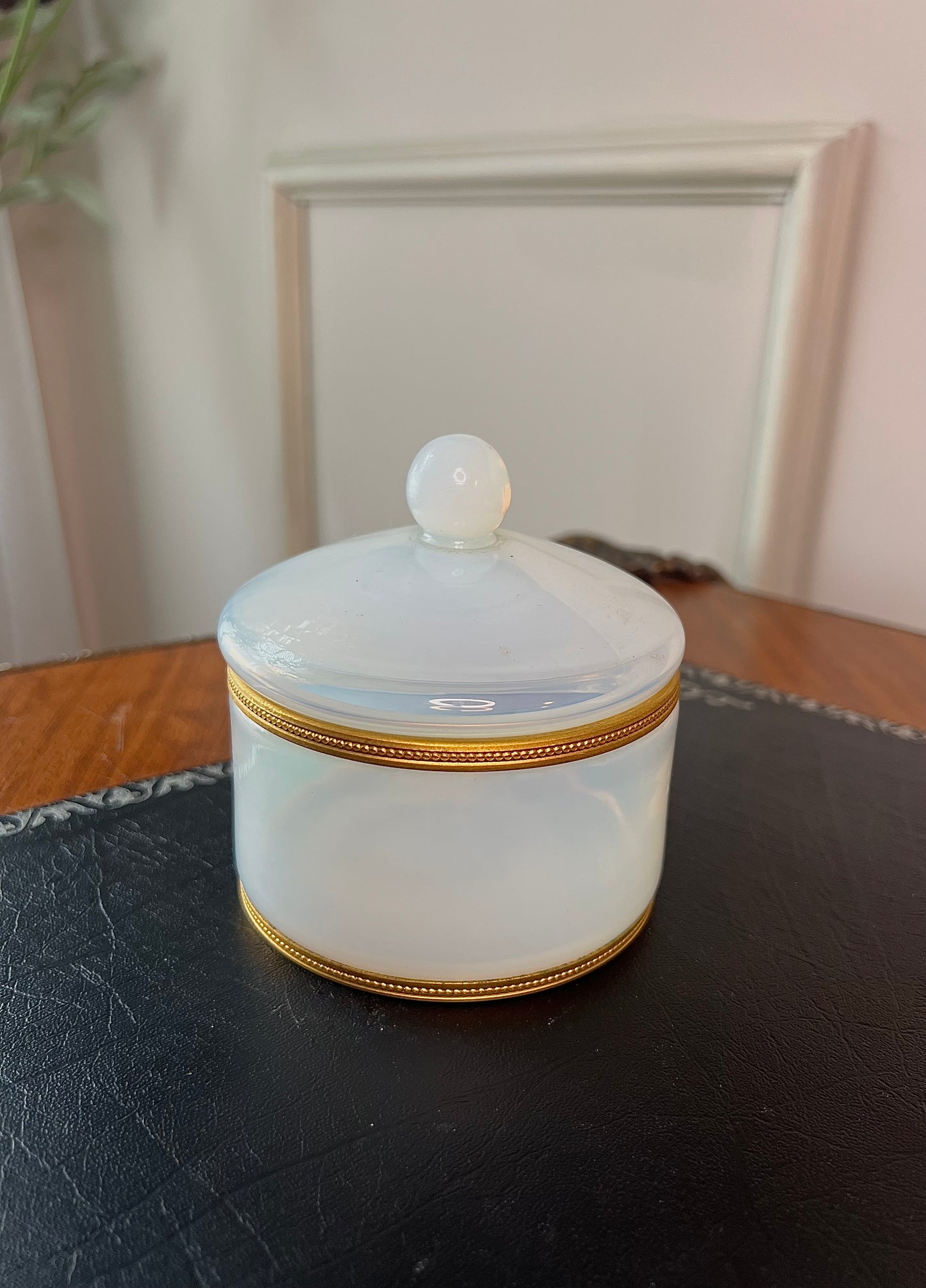 Opaline Jar Lined with Brass