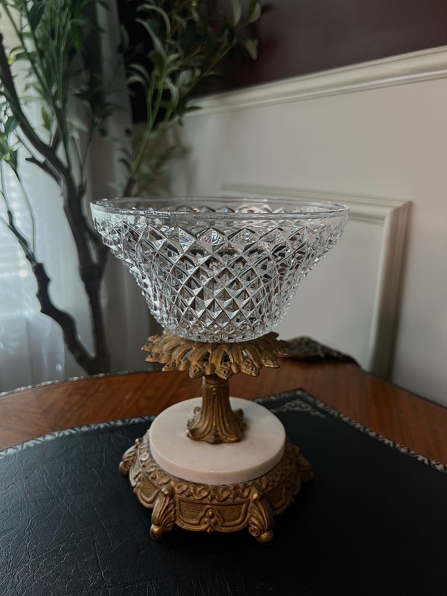 Crystal, Brass, and Marble Pedestal