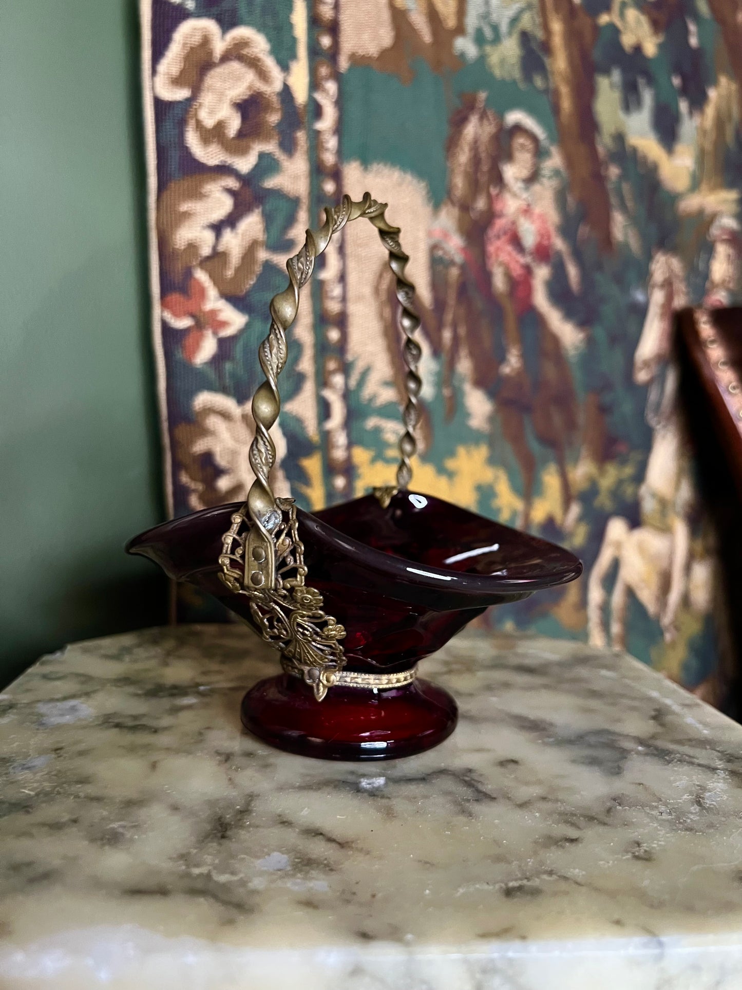 Ruby Glass and Bronze Bride’s Basket