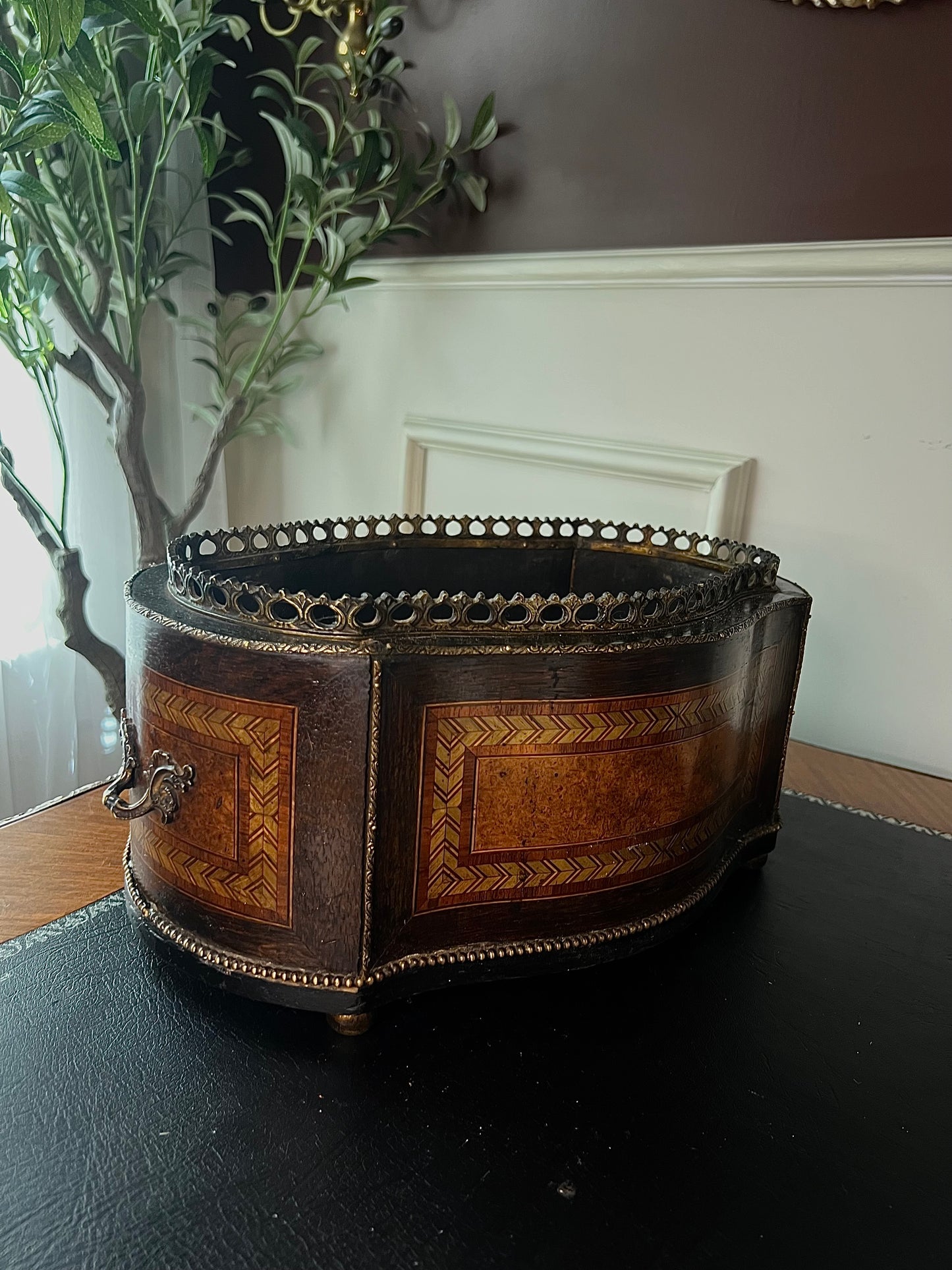 19th Century Napoleon III Wood and Bronze Jardiniere