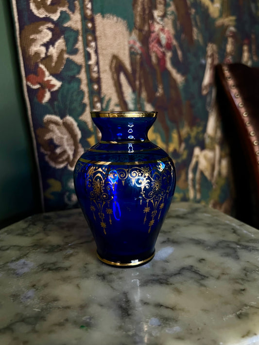 Cobalt Glass with Gold Painted Details