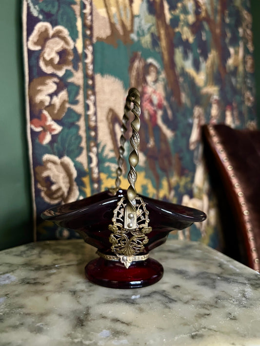Ruby Glass and Bronze Bride’s Basket