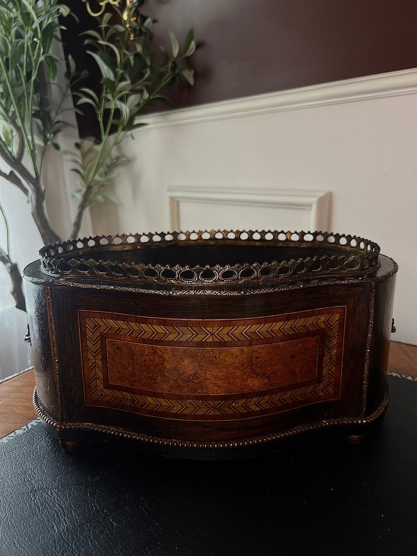 19th Century Napoleon III Wood and Bronze Jardiniere