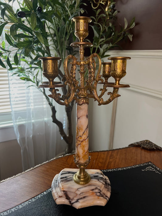 Pair of Bronze & Marble Candelabras