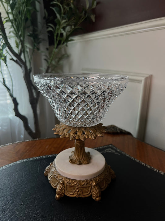 Crystal, Brass, and Marble Pedestal