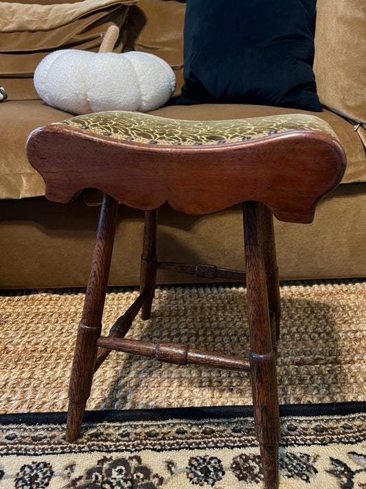 Carved Wood Saddle Seat with Velvet
